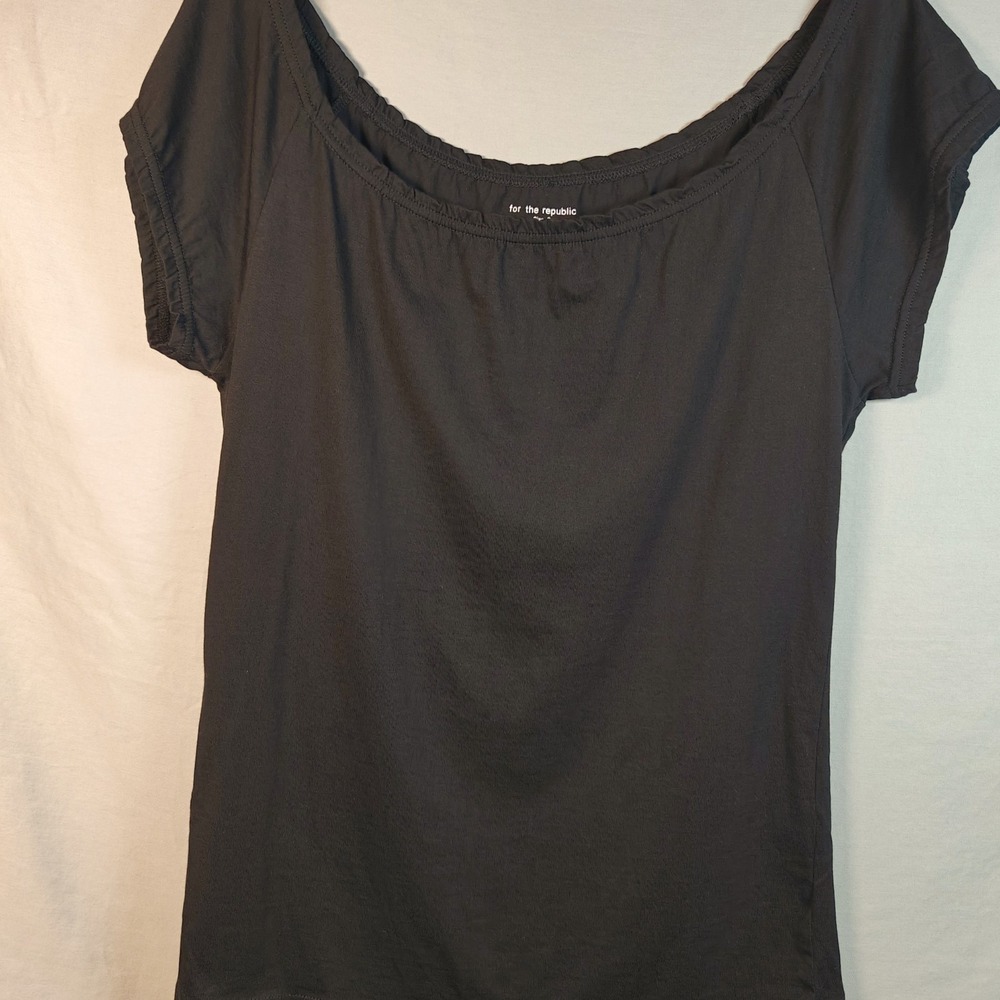 For The Republic Women's Boat Neck Black Soft Pima Cotton Short Sleeve Small